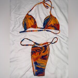 Vibrant Swirl Bikini Set With Cover Up Dress